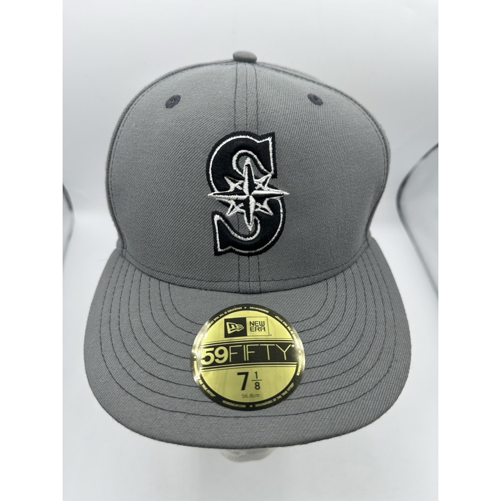 Seattle Mariners New Era 59FIFTY Gray Fitted Hat Size 7 1/8 MLB Cap